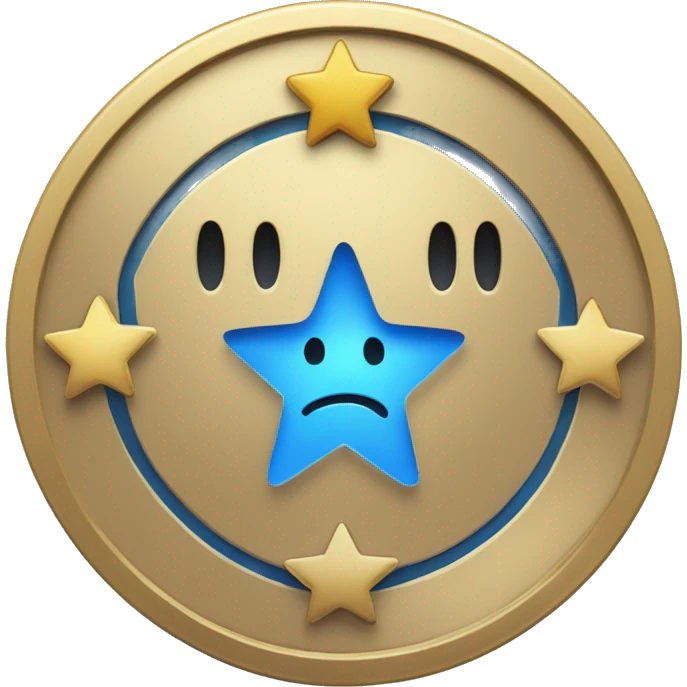 emojize a coin with blue colour and a star in the middle intp different expressions emoji