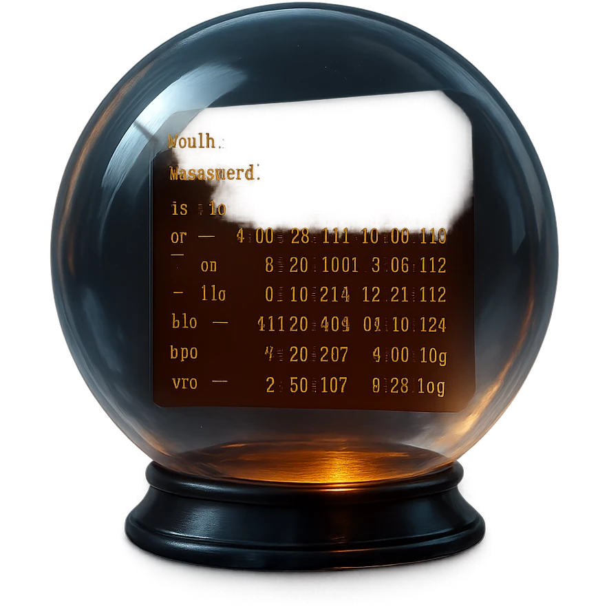 crystal ball with a dark terminal screen inside showing glowing orange text, mysterious hacker theme, techy atmosphere, digital and secretive look, glowing and futuristic emoji