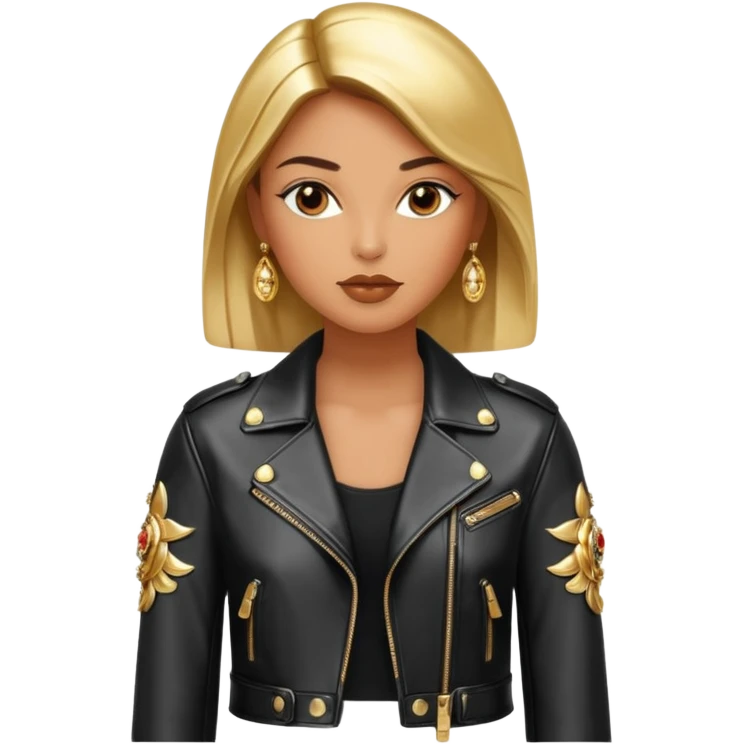 Dolce and gabanna brand Cropped leather jacket for women with 10k gold and chromw, very trendy and edgy style embellishments. 8k, 5000x5000px, 3D rendering, realistic, isolated  emoji