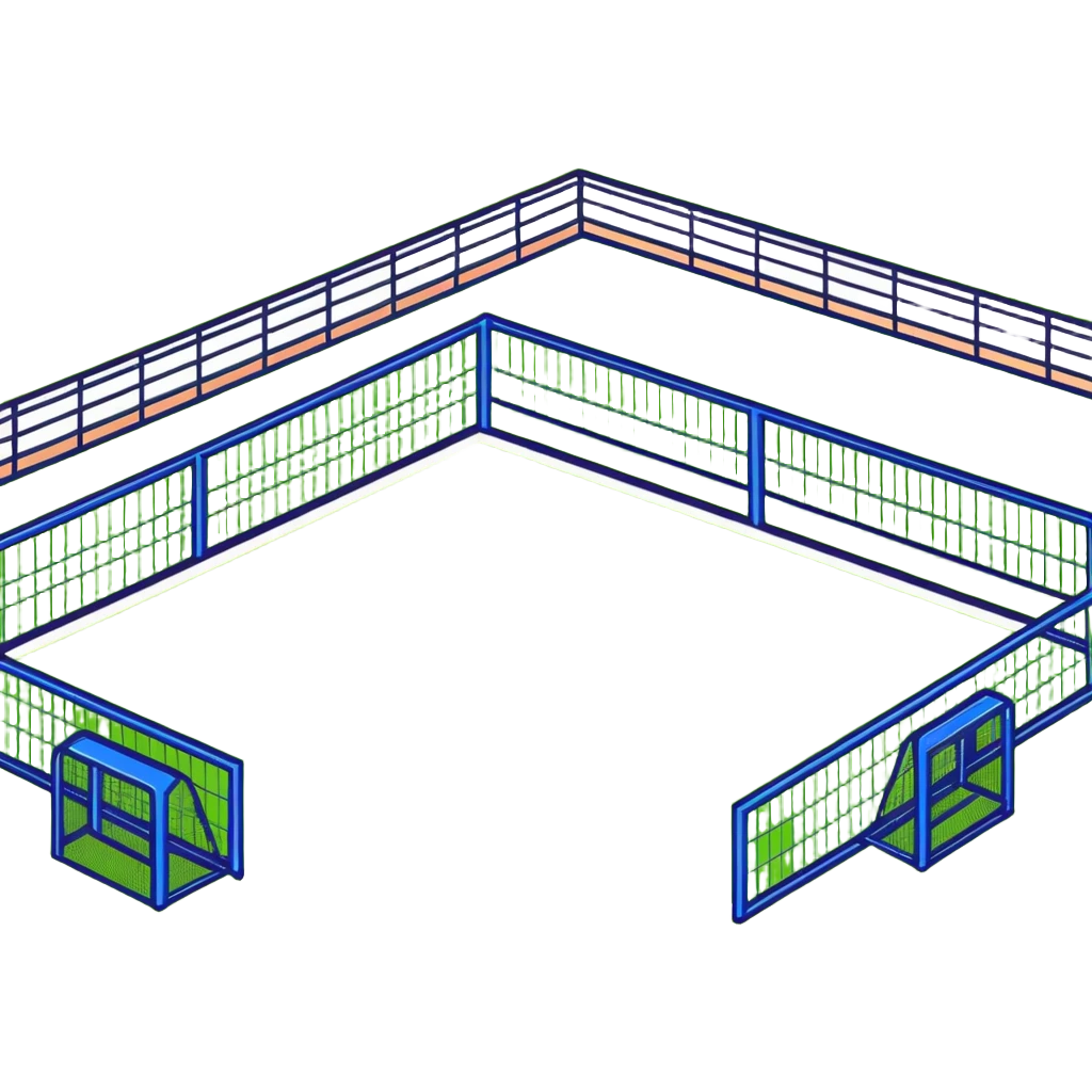 simple green grass playground in school with rudimentary futsal cages emoji