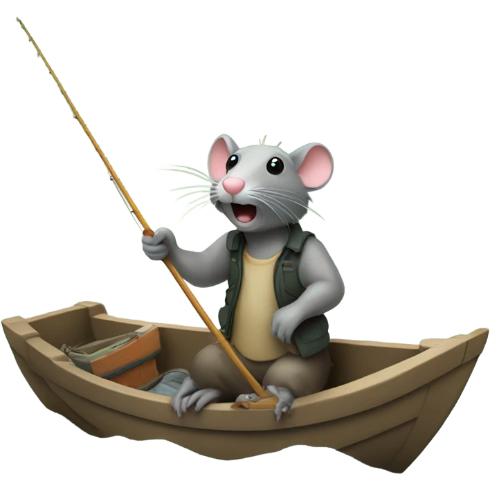 A rat on a boat in the river fishing  emoji