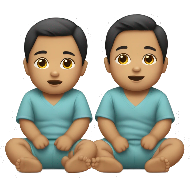 Twin half Asian half Mexican baby boys sitting  emoji