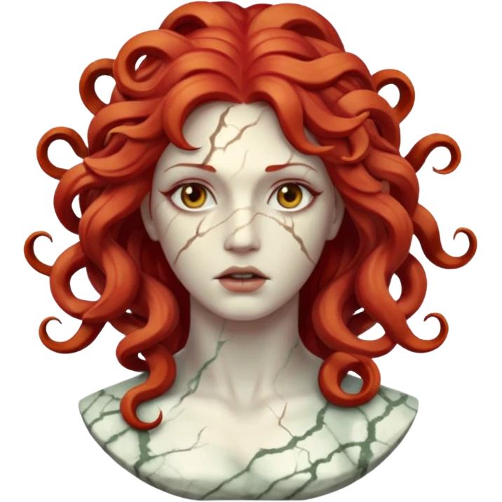 white cracked marble statue head medusa red hair marble emoji