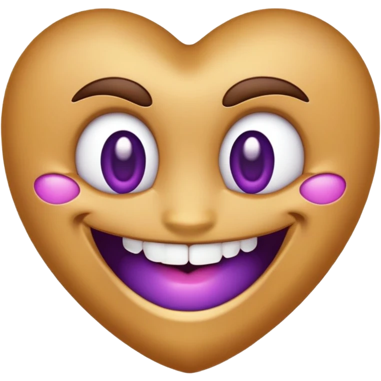 brown emoji face with purple heart eyes, smiling with a front tooth gap and a gold tooth on the side emoji