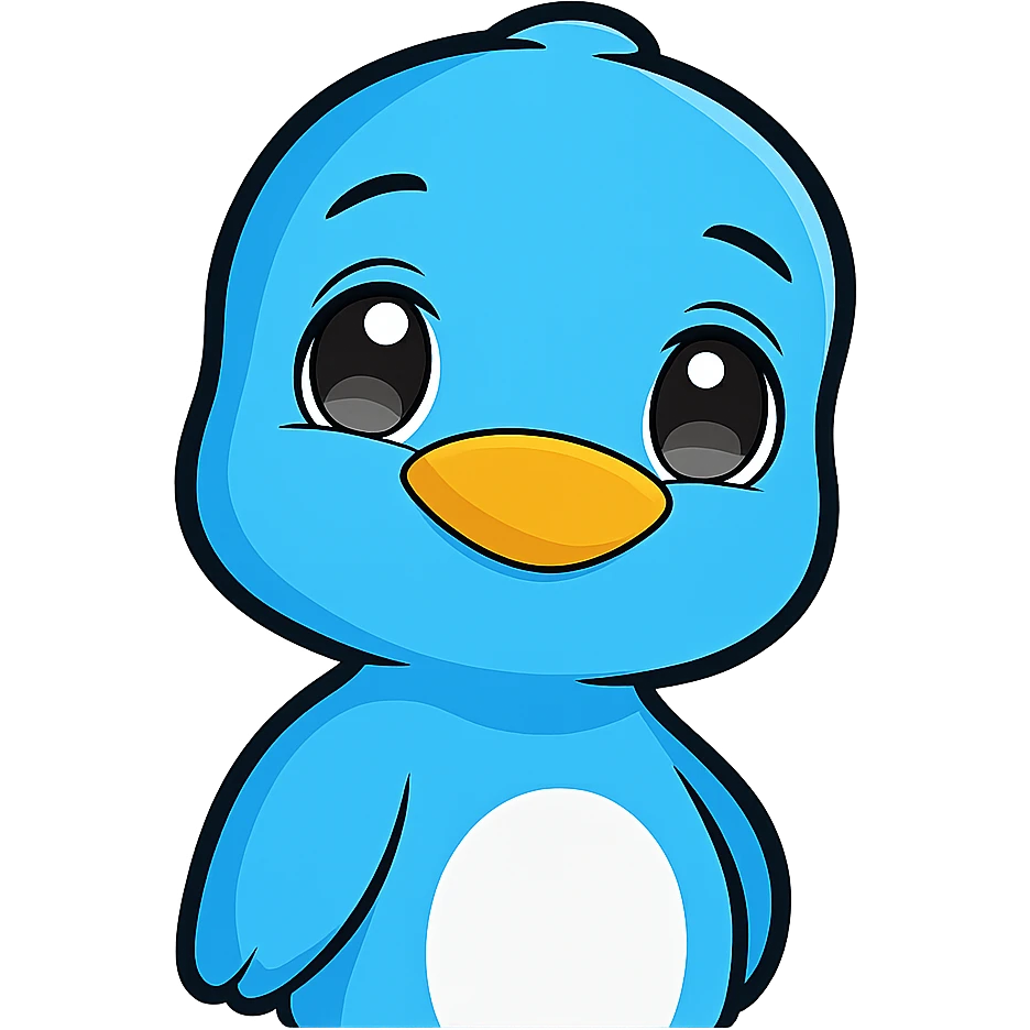 Extract only the blue bird character from the image, remove the boy, and place the bird on a transparent background. Maintain the original cartoon style and appearance of the bird as in the reference image. emoji