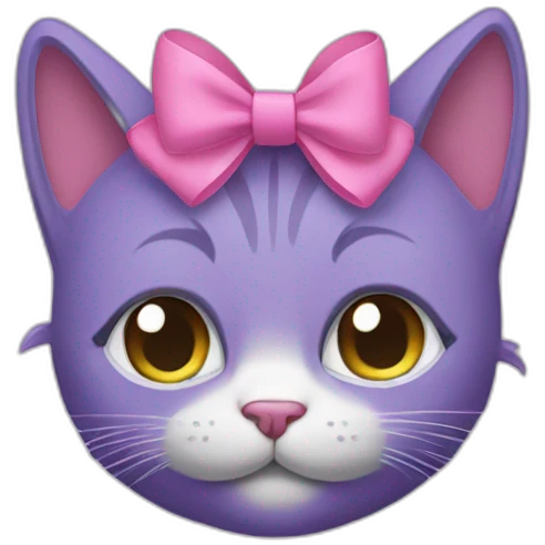 a purple cat with a pink bow on her head. emoji