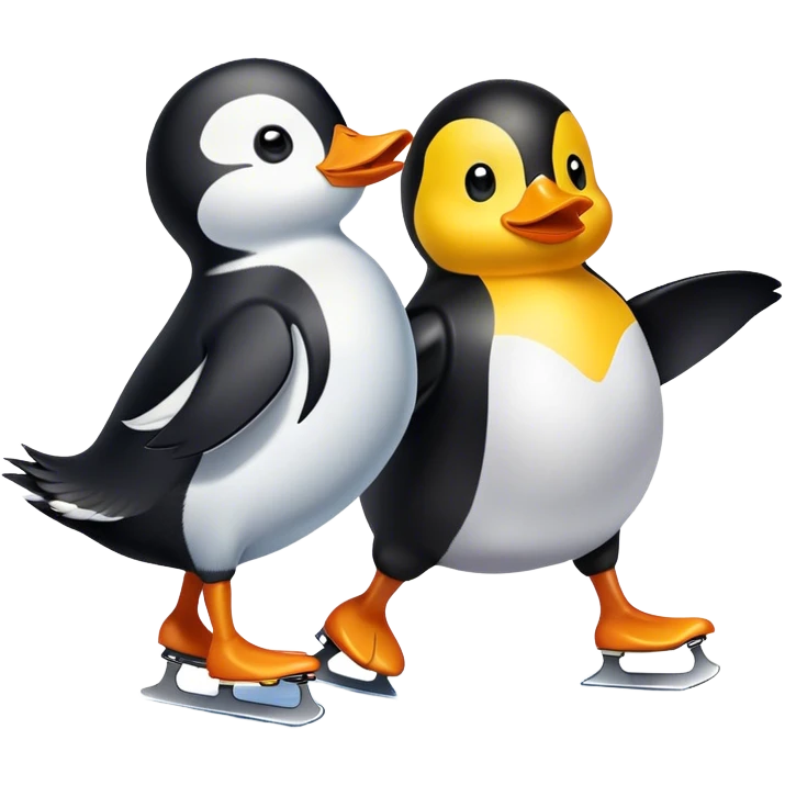 Yellow duck and penguin ice skating emoji