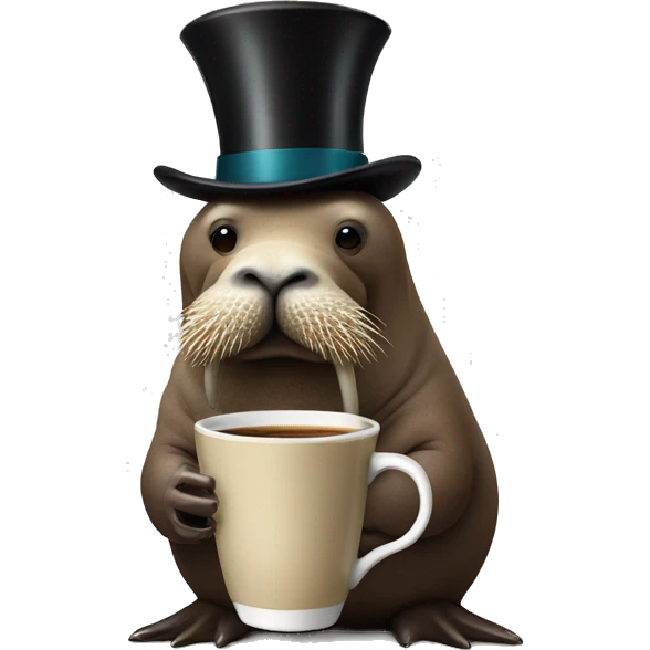 walrus drinking hot cup of coffee with a tophat emoji