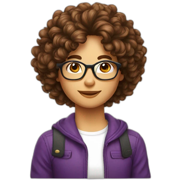 Cheveux bouclés bruns lunettes emoji
