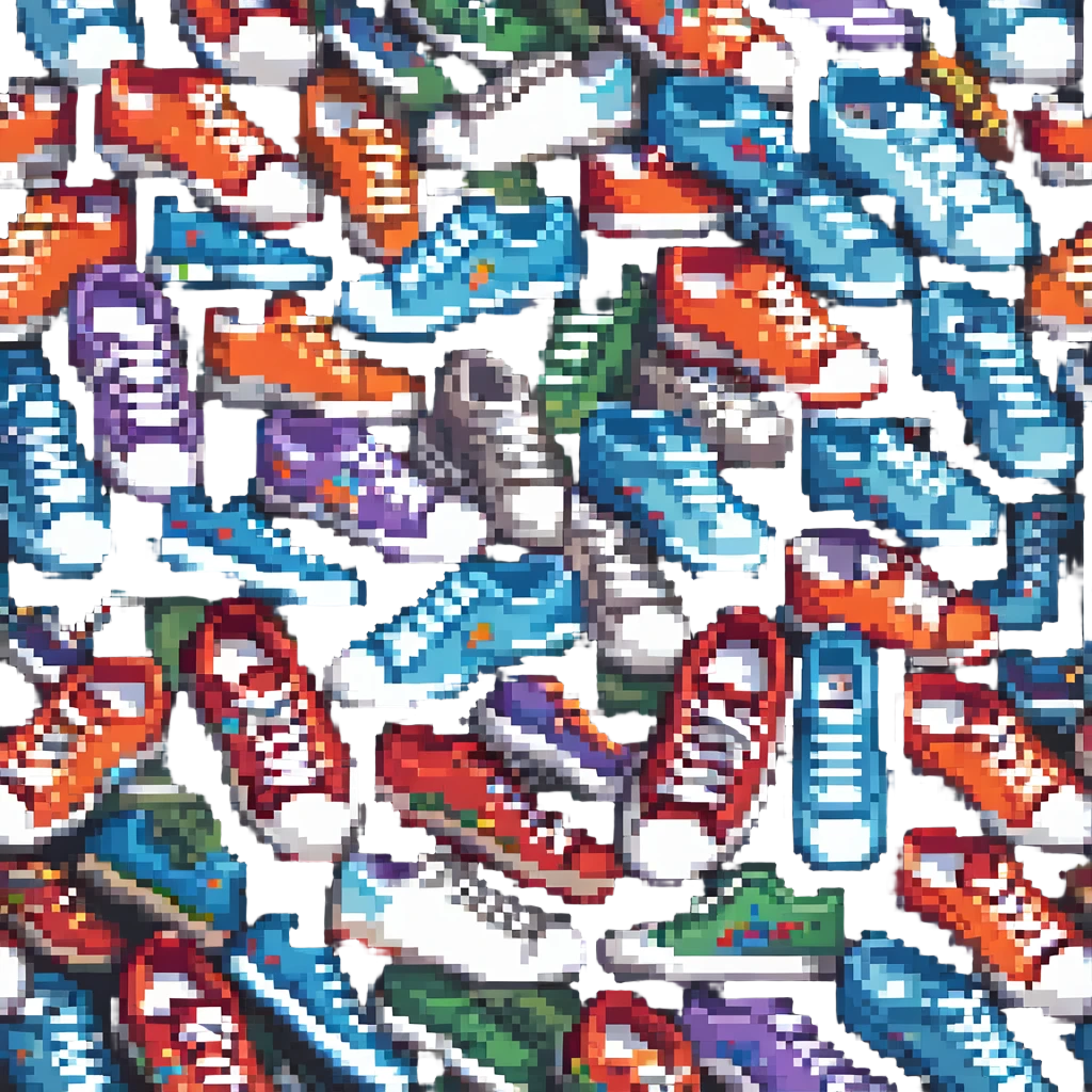 a pile of sneakers in pixel art style emoji