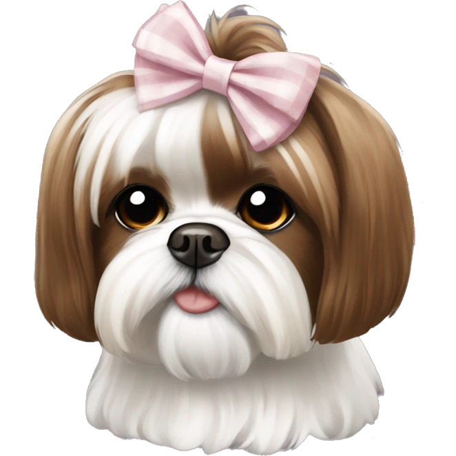 Brown and white Shih Tzu bow in hair emoji