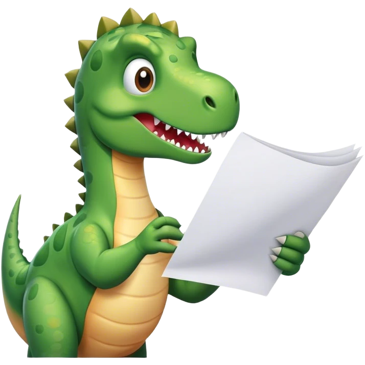 dinosaur hand holding papers emoji