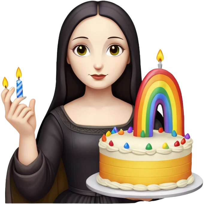 goth monalisa holding a rainbow birthday cake  emoji