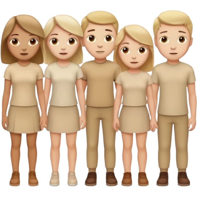 4 white girls and 2 white boys in beige clothes emoji