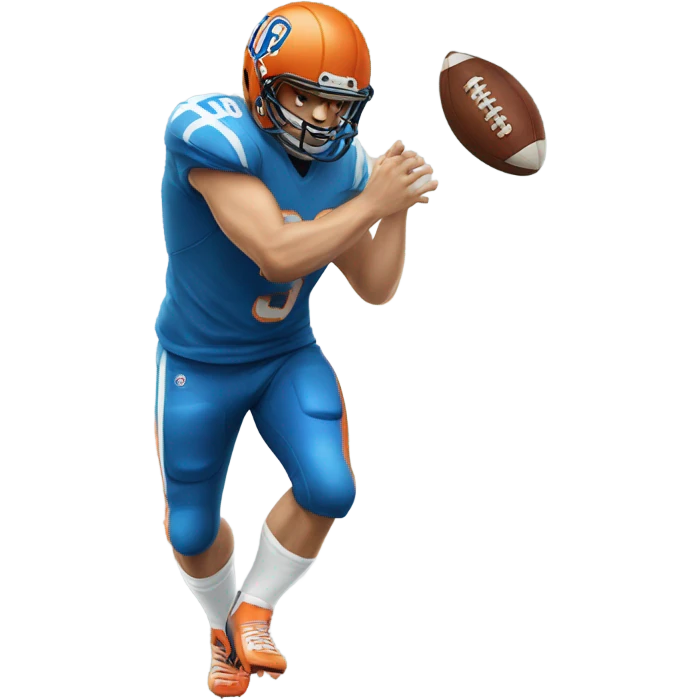 Caucasian man tight end wearing blue & orange #89 catching a football emoji