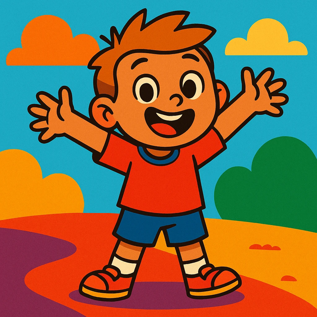 a happy kid, vibrant cartoon style emoji