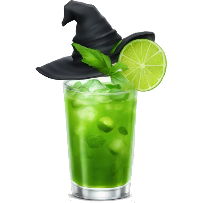 Mojito with witch hat sitting on lime emoji