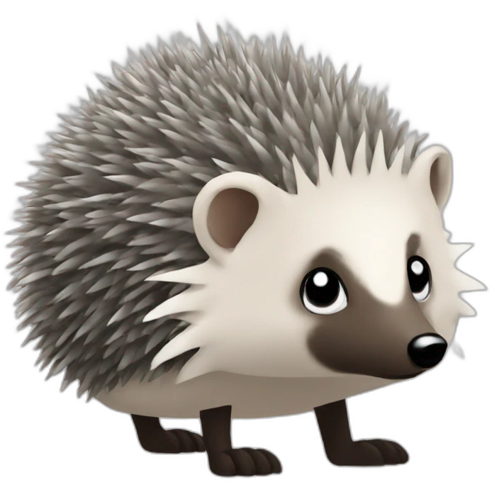 Hedgehog gray quills one black ear one white ear full body emoji