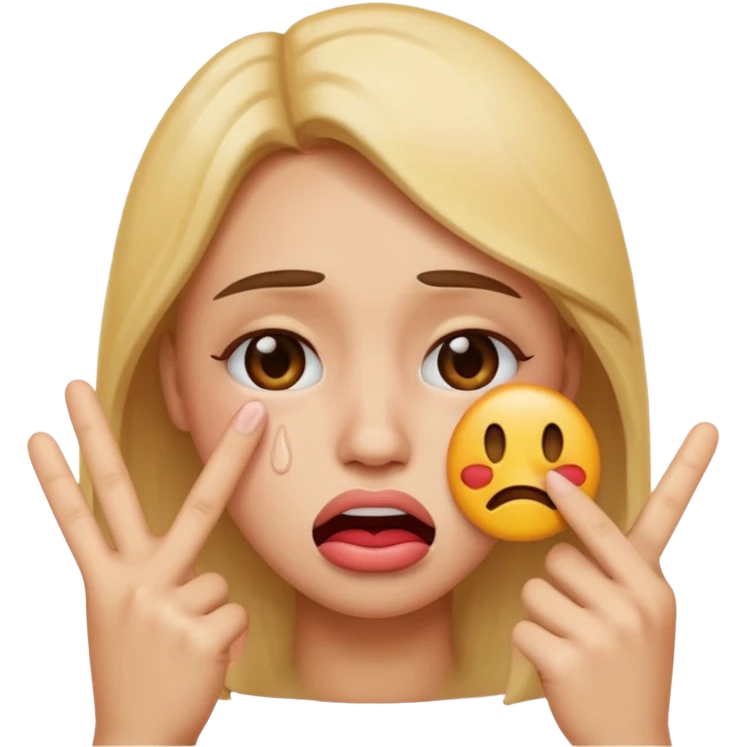 Emoji face crying while doing a kissy face holding up the peace sign emoji