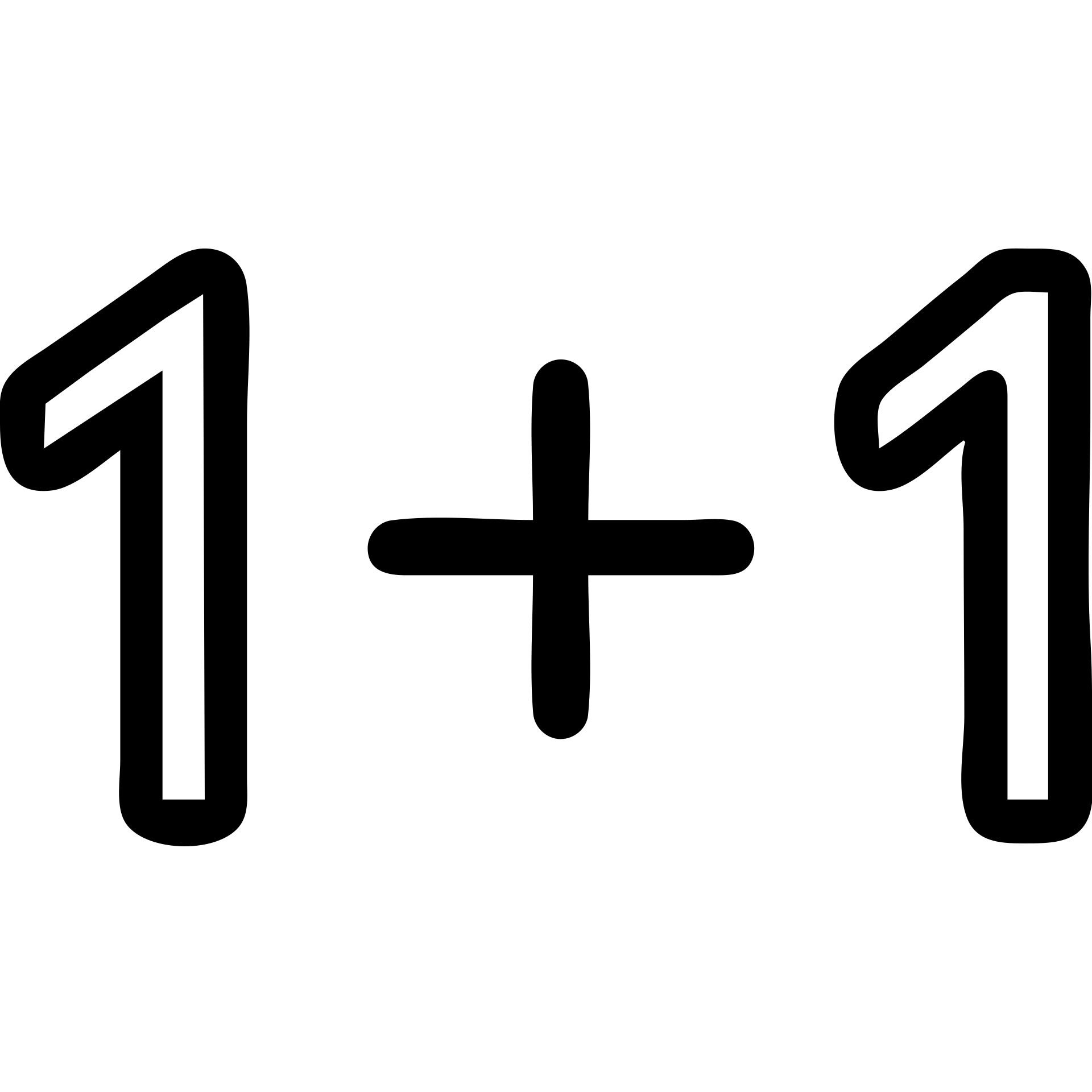 icon of 1+1, outlined, black and white emoji