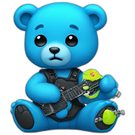 little blue neon punk bear with broken toy emoji