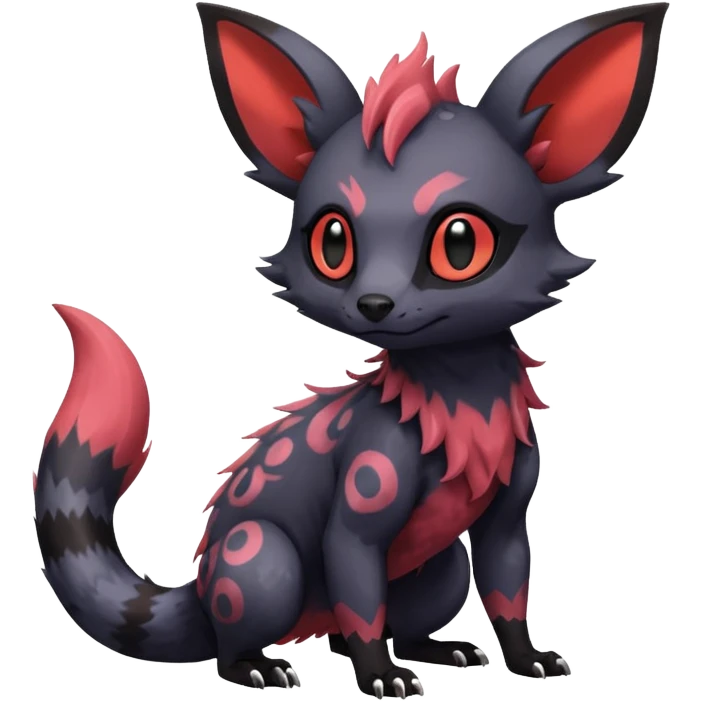 Rare exotic cute epic aesthetic gothic Salandit-Eevee-Civet-species-Fakemon-hybrid-creature, with markings, full body emoji