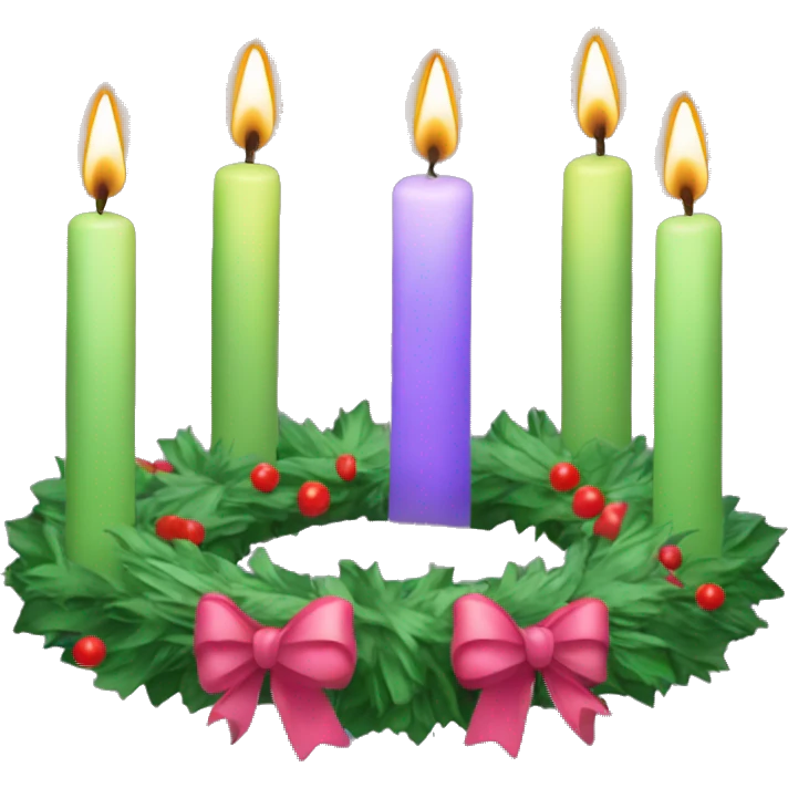 Advent Wreath four candles and bow with one candle lighted and others not  emoji