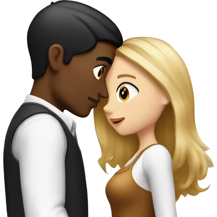 Caramel skinned guy with black hair kissing white gorl with brown and blonde hair emoji