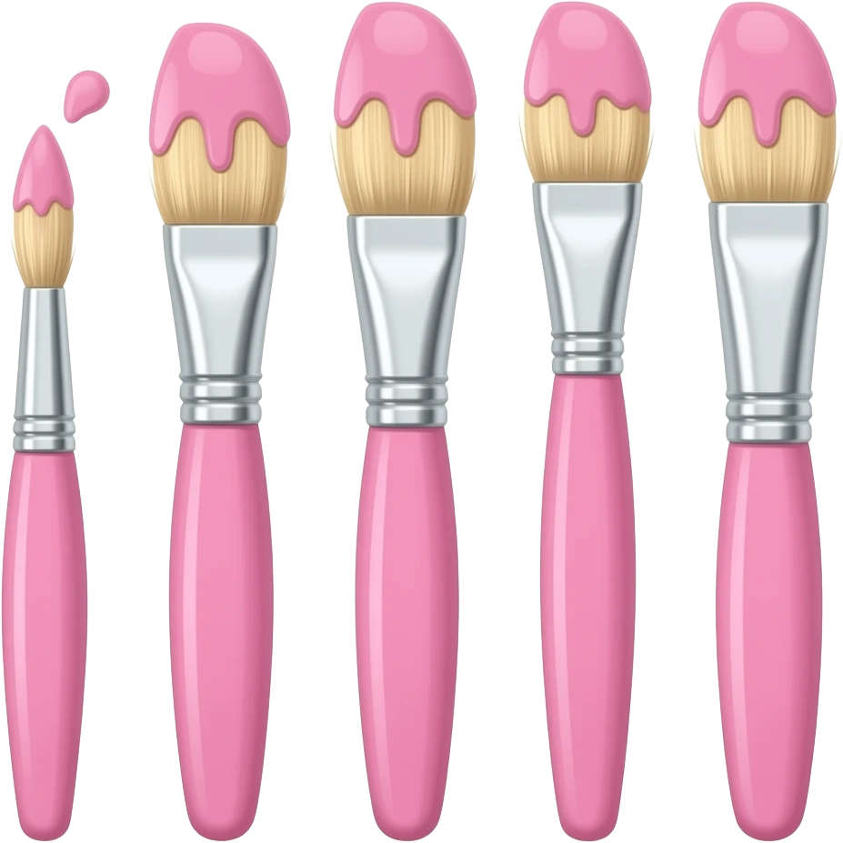 5 pink paintbrushes of different sizes with pink paint emoji