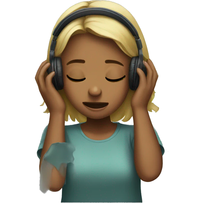 Girl crying with headphones on  emoji