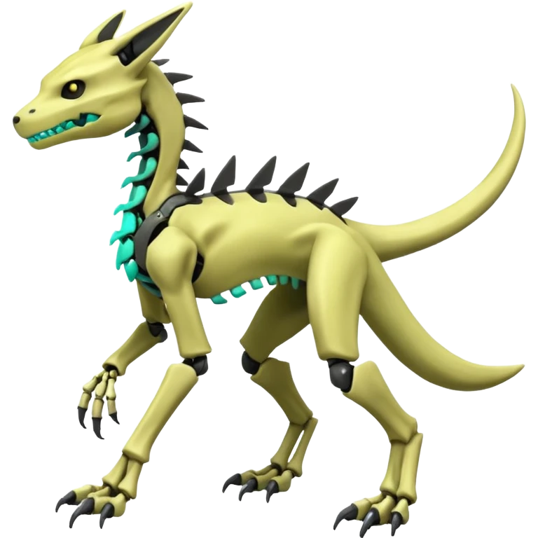 futuristic neon-lime-green Skeleton-Cyborg-Manectric-Electrike-Salandit-Cubone-Umbreon-Marowak-Draco-Fakémon-hybrid-creature (full body), 4 legs emoji