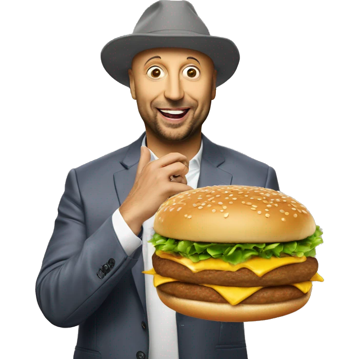 Joe Bastianich with a mc donald's hamburger emoji