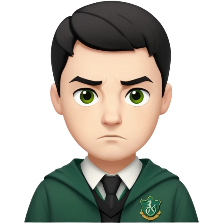 Jamie Yeates is Marcus Flint in harry potter, wear hogwarts slytherin uniform, short black hair, bulky face, often scowling or looking grumpy emoji