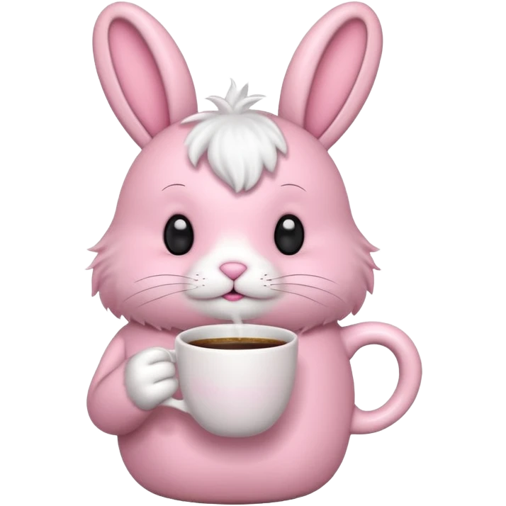 pink bunny with cute coffe cup emoji
