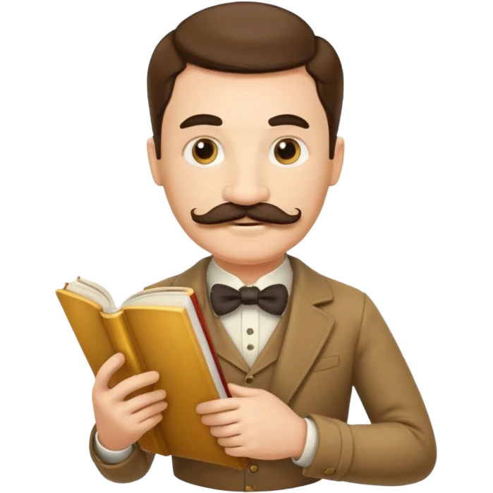 gentleman with moustache holds a book and reads it, golden gradient background emoji