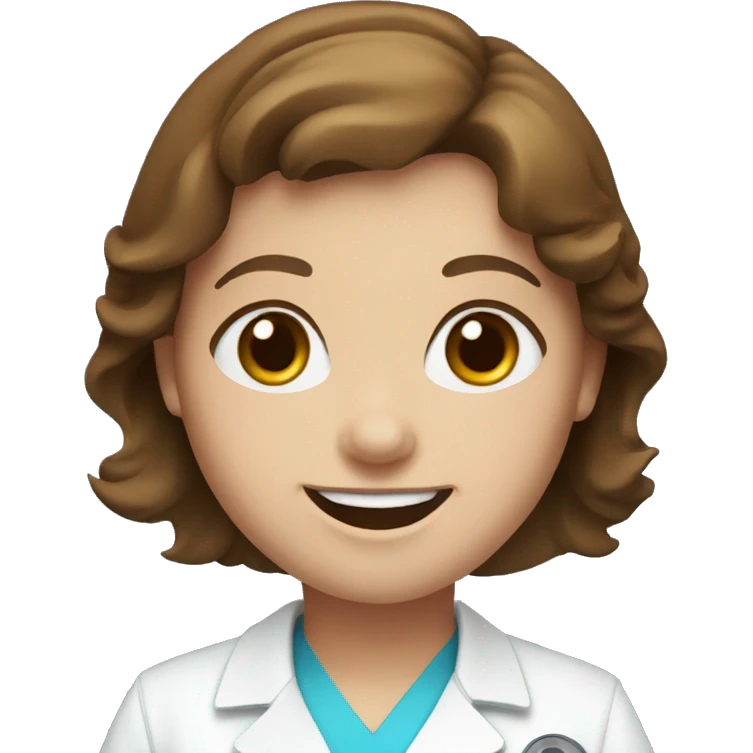Nurse, with brown hair, big smile, blue eyes  emoji