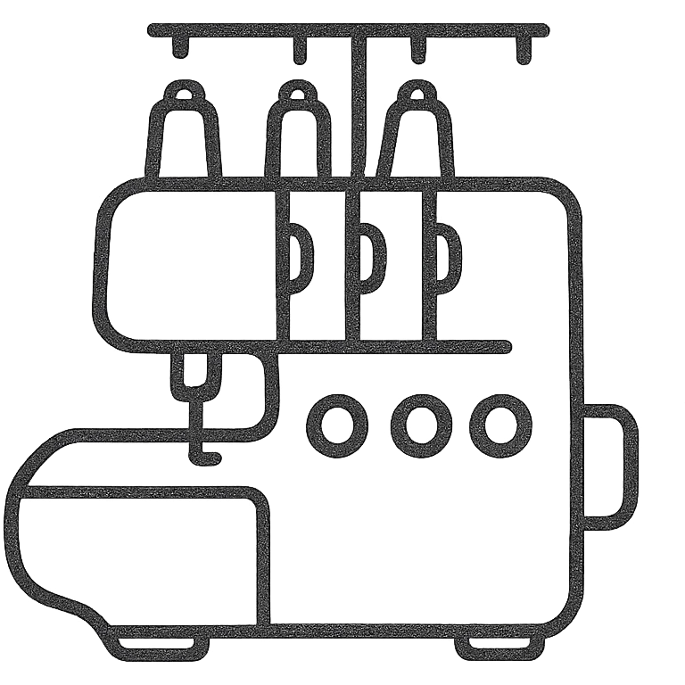 Google Material Design icon for 'Overlockers' with a clean, minimalist, 2D look, featuring a simplified overlocker outline emoji