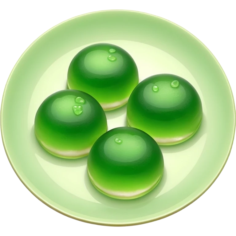 four green spherical warabi mochi on the plate emoji