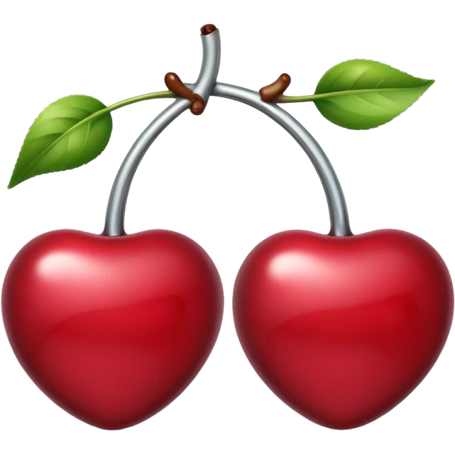 A pair of cherries emoji made of polished silver chrome, smooth rounded shapes, glossy metallic finish, soft highlights and reflections, cute proportions, iOS emoji style, centered, clean white background, no text emoji