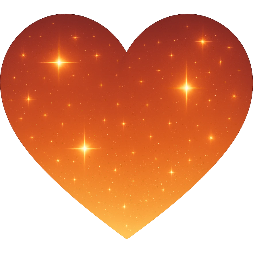 Modify the heart with a night sky gradient to orange night theme with a orange gradient, more stars, and a soft glow. Remove the background entirely  emoji