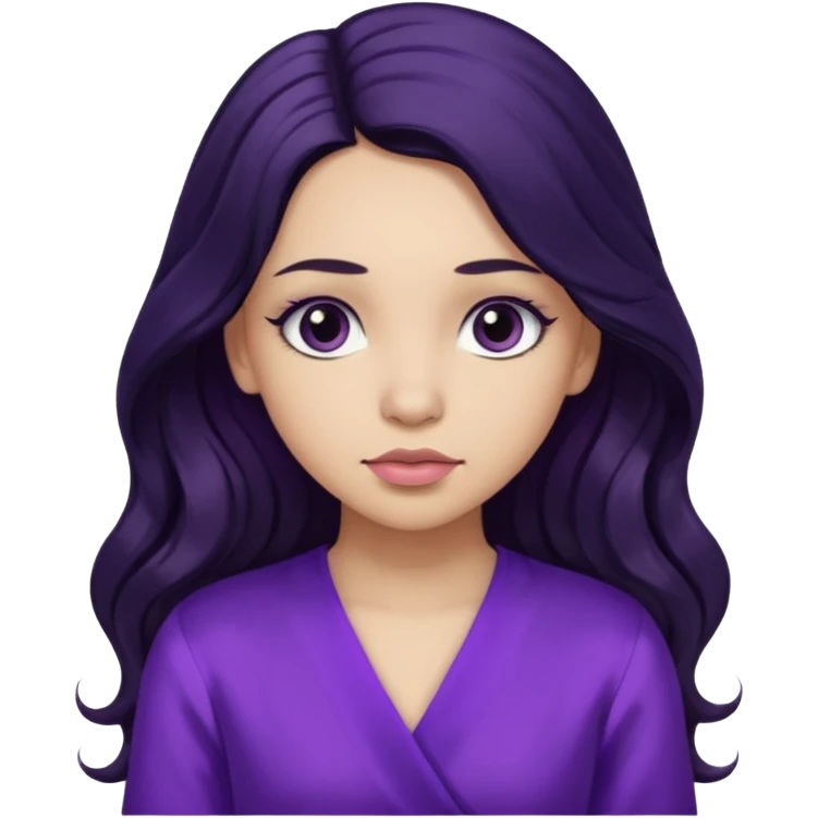  موهاش بلند و موج دار مشکی باشه و اینکه مژه هاش یکم بلند باشه دخترکی با تیپ بنفش و حالت متفکر emoji