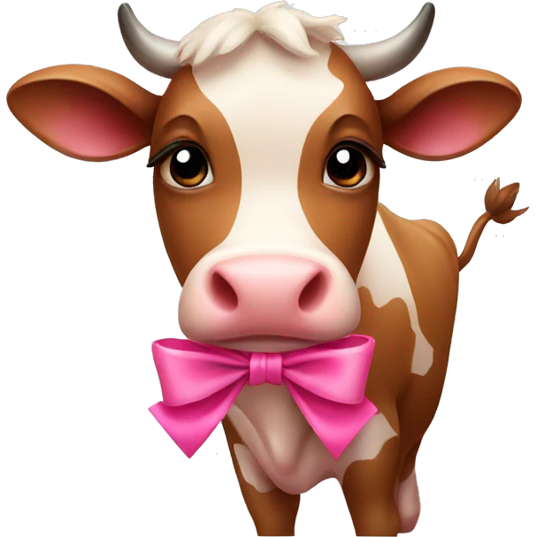 Cute brown cow with pink bow emoji