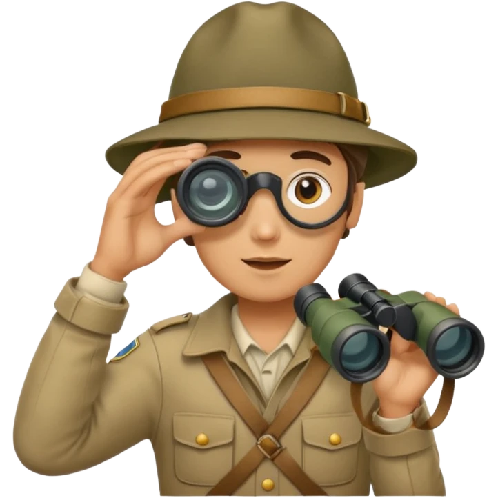 Explorer holding binoculars, looking far emoji