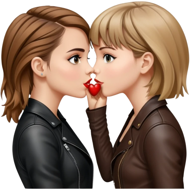 Emma Watson kissing Taylor Swift, both dressed in leather. emoji