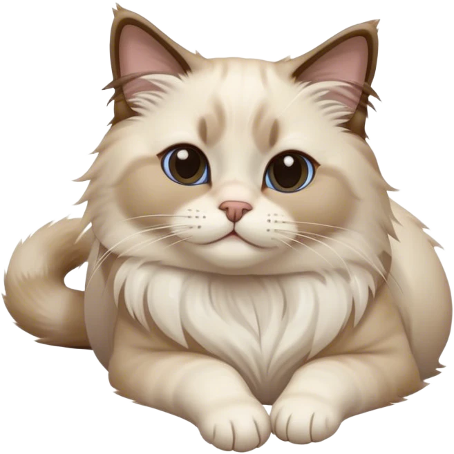 A relaxed Ragdoll cat flopping over like a plush toy, limp body, sleepy eyes, cartoon style, transparent background emoji