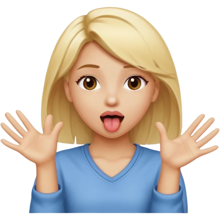 Girl with her tongue out and her hands going to the side emoji