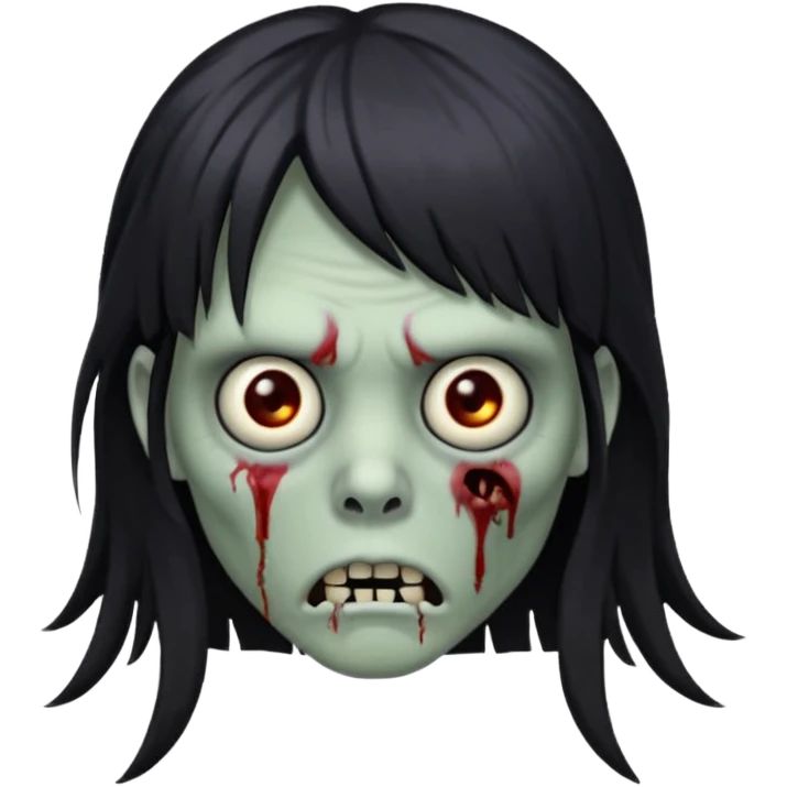 🧟‍♀️ faça igual esse emoji que coloquei só que com franja e piercing dos dois lado do nariz e no septo faça com cabelo longo preto e com a cara mais assustadora mais assustadora sem metade da bochecha  emoji
