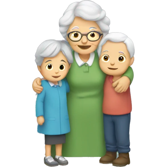 Grandma huggings with a boy and girl emoji