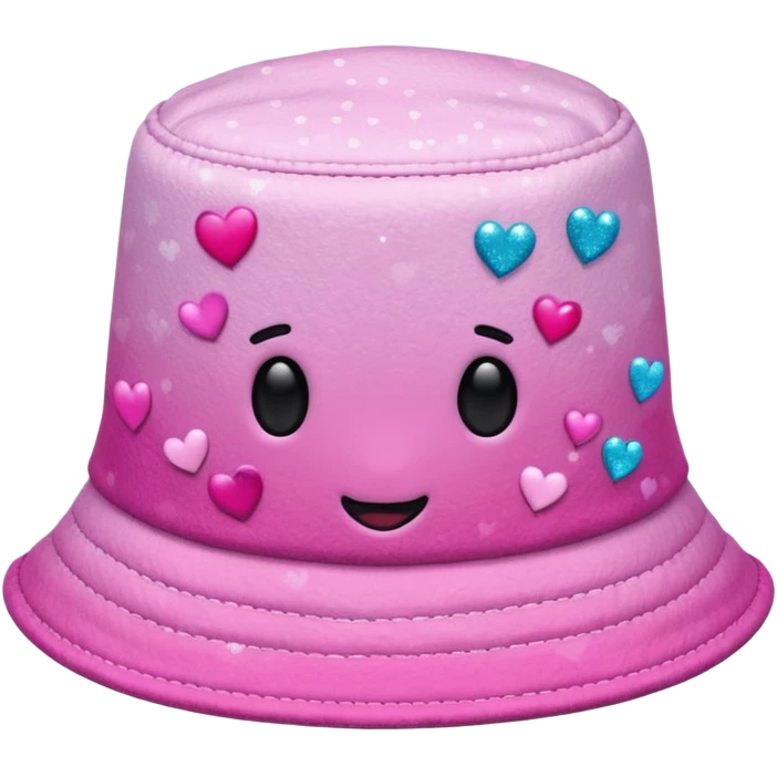 Pink ombre bucket hat with hearts and glitter emoji