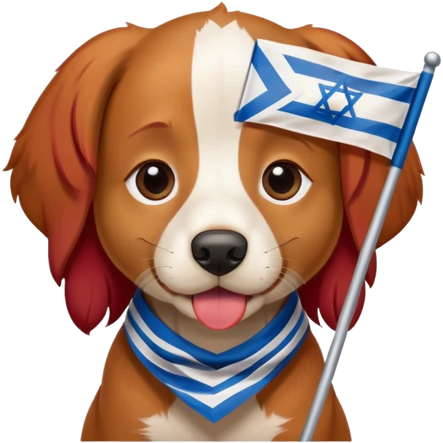 Red head dog with Israel flag in his mouth emoji